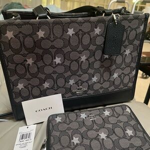 Coach Black and Gray Star Pattern Briefcase